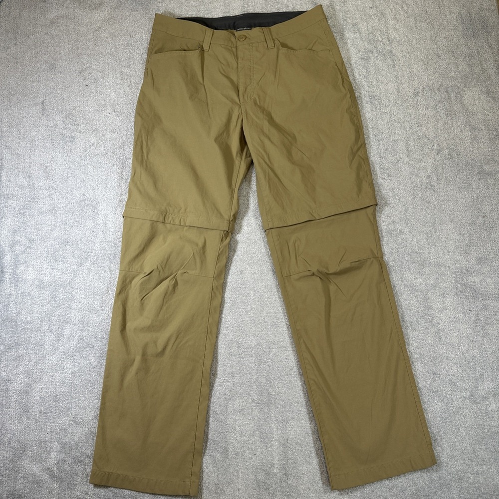 Eddie Bauer Men Convertible Tech Pant Tan Sz 34x32 Zip Off Legs Outdoor Hiking